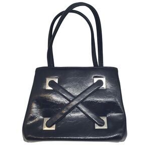 Dover Navy Bag Blue Faux Patent Vegan Leather Handbag Purse Crisscross Shoulder
